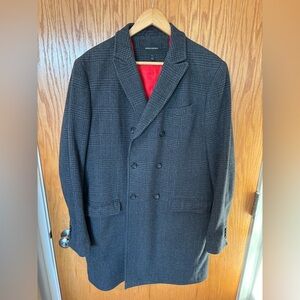 Banana Republic Men’s Large Tall Gray Double-Breasted Topcoat w/Red Lining